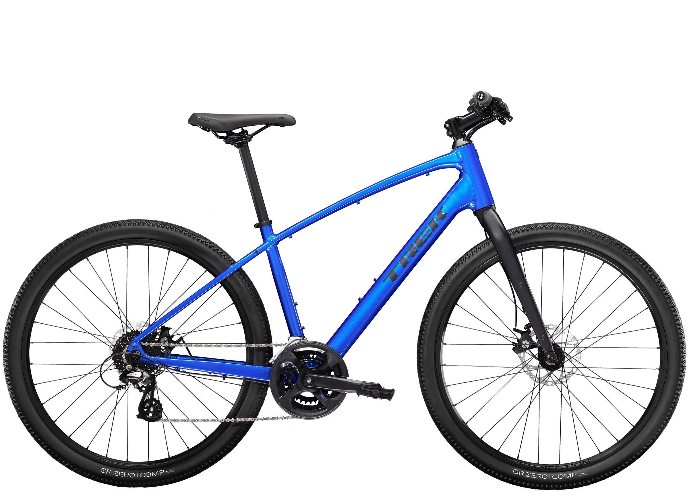 Trek Dual Sports 1 Gen 5 road bike in Alpine Blue, side view