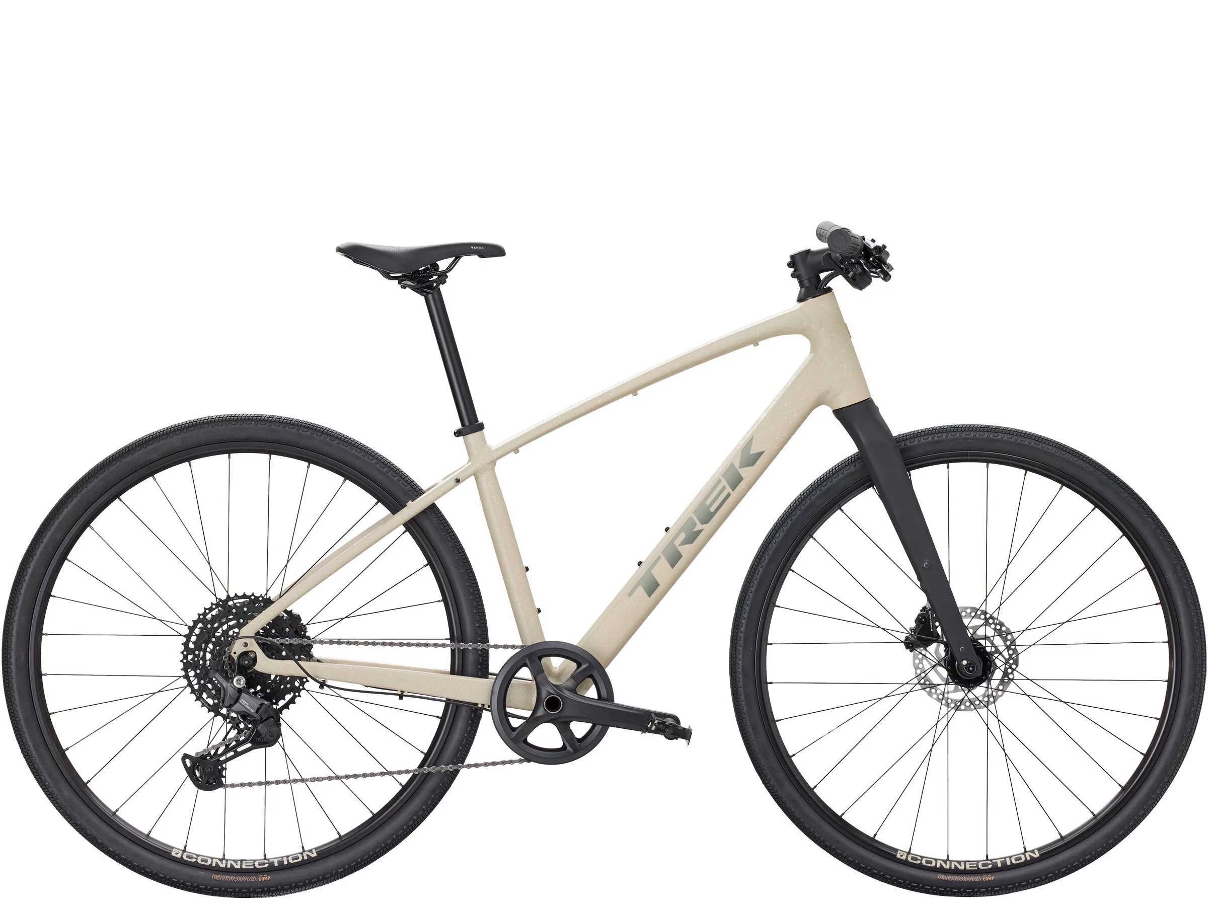 Trek FX Sport AL 3 road bike in Buff Beige, side view